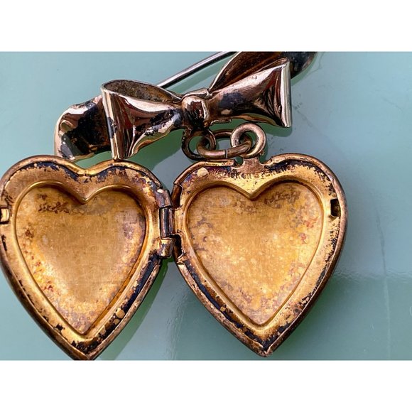 Vintage MOP Shell Sterling 10K GF Heart Locket Brooch - Picture 7 of 12